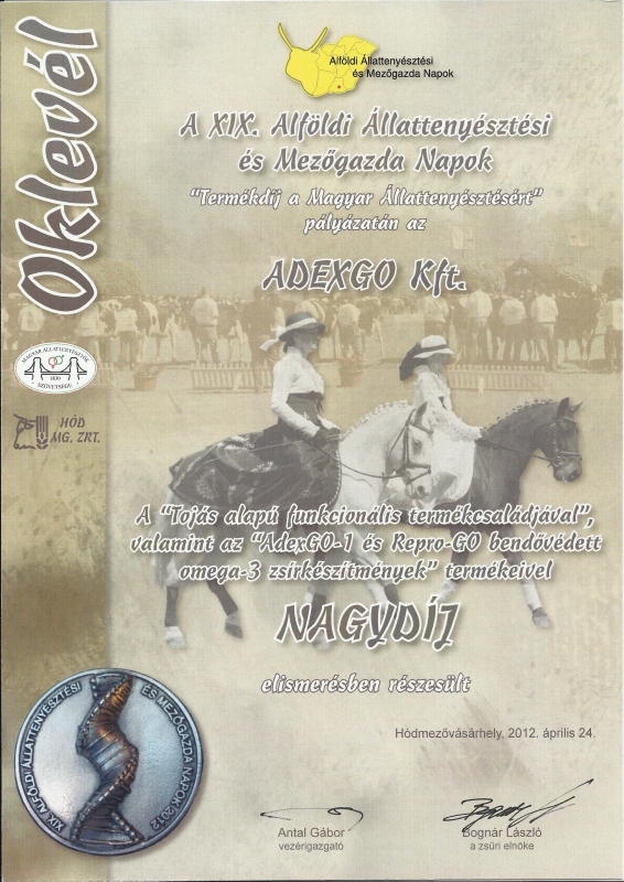 Termékdíj oklevél 2012