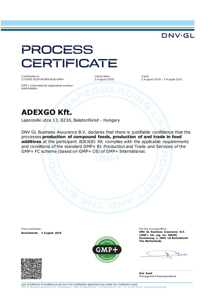 ADEXGO Kft. is GMP+ certified